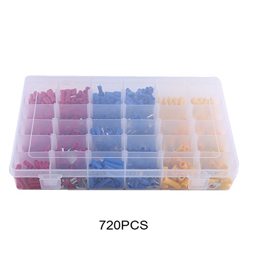 Ställ in 720 Pezzi di Boccole per Cavi, Terminali Elettrici Termoretraibili Connettori a Crimpare Kit, Assortimento di Capicorda Isolanti con Scatola
