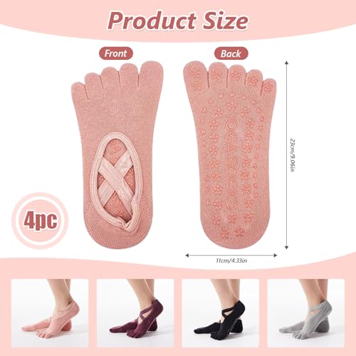 Yoga Sokken, Non-Slip Pilates Sokken met riemen, Cotton Socks met vijf teen Grips, Sweat Absorptie, Geschikt voor Pilates, Ballet, Barre, Barre, Barre, Barefoot Training, Dansen
