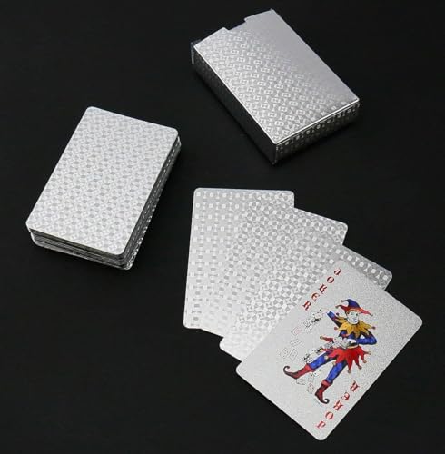 Kaartspel, 54 Pokerkaarten, Silver Foil, Waterproof, Magic Card Game, Classic Magic Poker (Zilver) 5