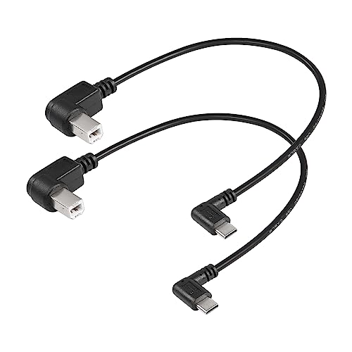 2 stuks Rechtse hoek USB-C Printer Kabels, 11.8 Inch USB B naar USB-C Plug voor Printer, MIDI Controller Scanner