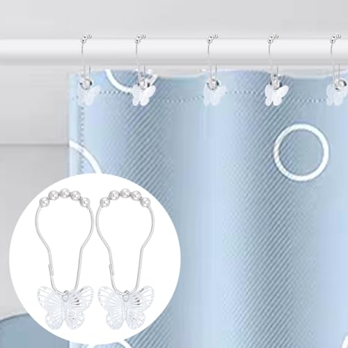 12 stuks Vlinder Douche Gordijn haken, IJzeren Douche Gordijn ringen, Decoratieve Douche Gordijn ringen, Ringen voor Badkamer, Douche Rods, Gordijnen, Platinum 5