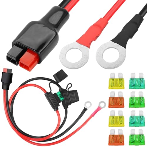 45A Connector aan Ring Terminal Kabel, 10AWG Dual Positive/Negative ATC Style Fuse Holder, Solar Power Wire met O-Ring en 45A Plug voor auto's (60cm/2FT)