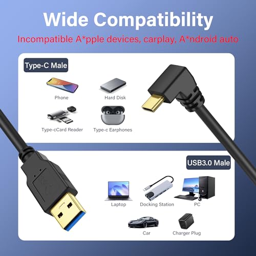 USB Type C C Coil Cable 5 Gbit/s 90 Degree Intrekbare USB 3.0 naar USB C Oplaadkabel en gegevensoverdracht voor telefoon, tablet en andere USB-C-apparaten (M naar D) 5