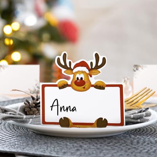 50Pcs Kerstmis Place Kaart Rendier Tafelzitplaats Kaarten Papier naamkaarten voor Kerstmis tafel setting verjaardag kerstmis bruiloft diner partij levering 4