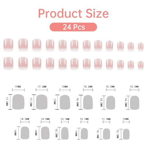 Verpakking van 24 Valse Nagels Korte kunstmatige Nagels voor Sticking Square Roze Nade Roze Kleur Kleur Kleur Kleur Grient Wit Volledige Cover Valse Nagels Korte voor vrouwen en meisjes