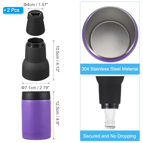 Slim Can Cooler, 2 stuks 12oz Skinny Kan geïsoleerd bier sleeve Drink houder met flesopener voor bier Soda koffie reguliere blikken en flessen, paars