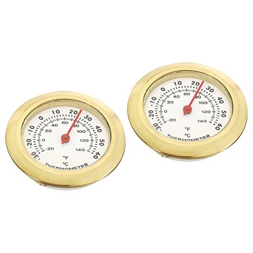 2st 1,46 inch mini binnen thermometer temperatuurmeter Celsius / Fahrenheit gauge geen batterij voor kastafel ruimte goud toon