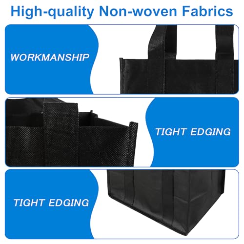 6 Compartiment wijn tote zak, Fleece Wine Travel Bag, Shopping Bag, Portable Wine Bottles, Cadeautas, Wijnfles houder zak met draaghandvat voor Picknick wijnliefhebbers, zwart, 31 x 25 x 18 cm 3