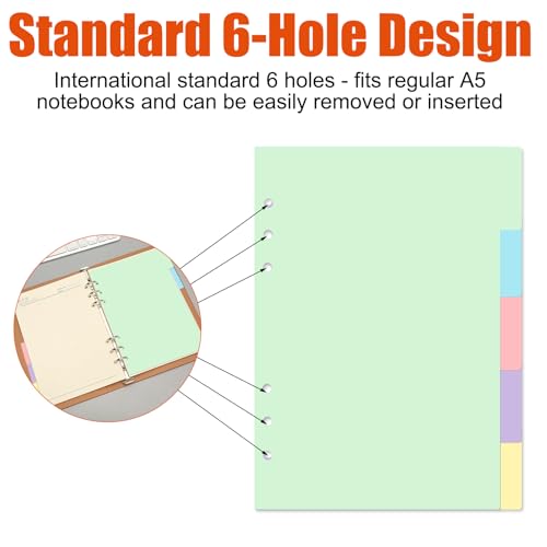 25 Vellen/5 Sets Dividers voor Ring Binders, Filers Tabbladen A5, A5 Gekleurde Mappen Tabbladen, 6 Gaten Mappen Tabbladen, A5 Onderwerp Dividers Papierblad, Voor Notepad, Ring Binder, Planner 3