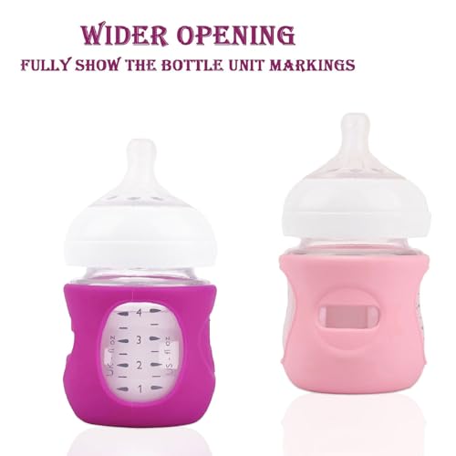 3Pcs 4 Oz Siliconen Fles Mouwen, Anti-schaal Baby Flessen Dekglas Fles Hoes voor thuisgebruik of reizen (White+Pink+Purple) 5