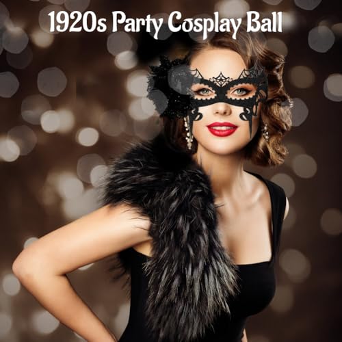 Vintage Masquerade Mask voor vrouwen met Zwarte Bloem Voel Halloween Costume Black Spider Web Halloween Masker 1920s Party Cosplay Ball