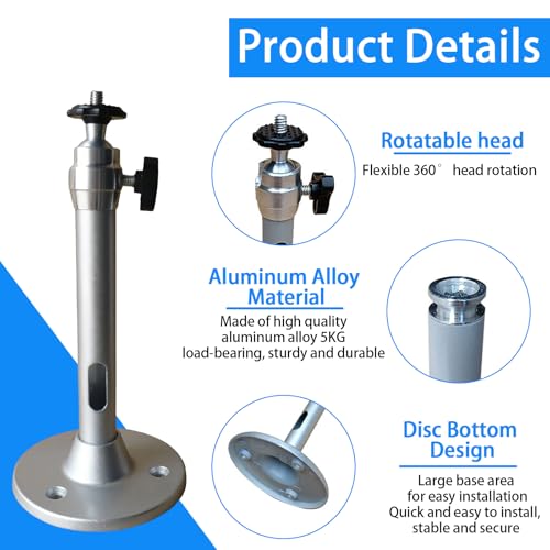 2 x Plafondsteunen, Projector, Aluminiumlegering, Projectorhouder, 180 mm Projector, Plafondhaak, 360° Verstelbaar, met schroeven en uitbreidingsbuis, voor projectoren en bewakingscamera's 3