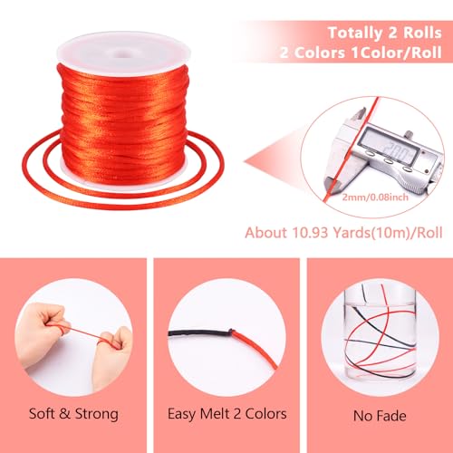 21,86 Yards 2mm Nylon Satin Cord Rat staart String rode zwarte kralen Trim Cord Roll voor het breien DIY Naaien Vrouwen Chinese knopen ketting vriendschap armband Macrame Craft 5