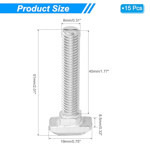 M8x45 Hammer Head Schroef T Schroef, 15 st T Nut Gooien Schroef Hammer Head Schroeven voor 4545 Series Europese Standaard Aluminium Profiel