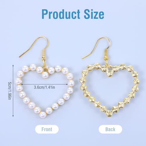 Parel oorbellen voor vrouwen White Plated Hart Hoop oorbellen Drop Dangle Verklaring Oorbellen Lange Ketting Tassel sieraden voor vrouwen meisjes Valentijnsdag Kerst bruidsbruiloft, zinklegering, zink