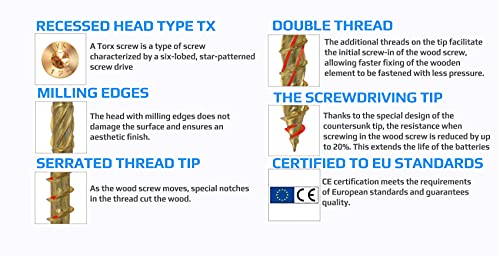 4mm hout Schroeven Zelftappende Torx Carbon Steel Geel met Galvanized Multi Purpose Hout Gebruik Flat Head (Box van 500st) Grootte: 4mm x 35mm 3