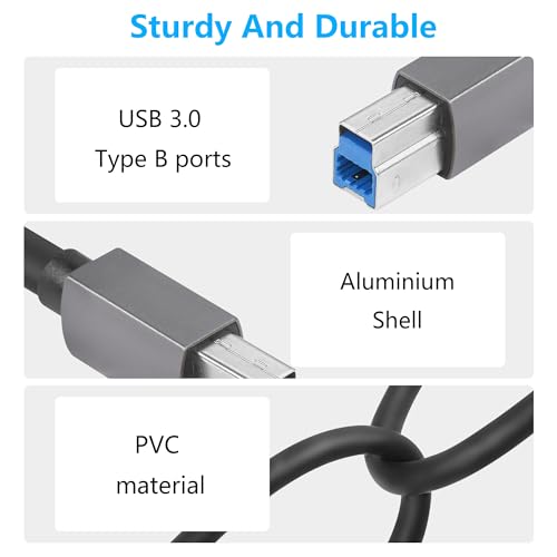 USB 3 A naar B Kabel 4.9m 5 Gps USB 3.0 Superspeed USB 3.0 Type A naar B Plug Compatibel met printers, Docking Station, Scanner, USB Hub en meer 4
