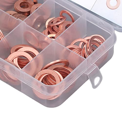 200PCS Rood koper Olie Drain Plug pakking Kit, warmte behandeld 9 soorten voor oliepan schroefplug, water, brandstofolie en hydraulische aansluiting 5