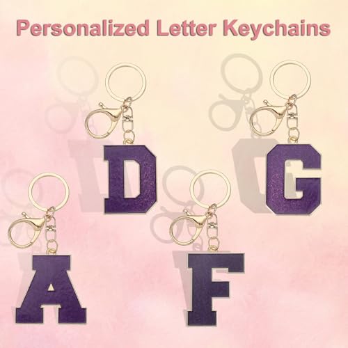 Eerste brief sleutelhanger, Alfabet brief zak Charm Autosleutelhanger Letter J ketting sleutelhanger voor portemonnee handtas rugzak, paars 4