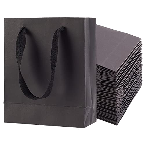 25 stuks Black Paper Shopping Bags, Rechthoekige Cadeautassen met handgrepen voor bruiloften en verjaardagen, 16 x 13 x 6 cm