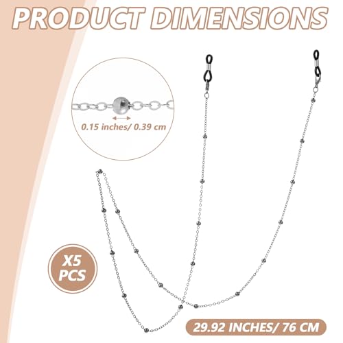 Verpakking van 5 glazen ketting voor vrouwen, glanzende glazen band, zonnebrillen kettingen, koord glazen houders rond de hals (rose goud, zilver, wit, K, imitatie goud, zwart), rose goud, zilver, wit, K