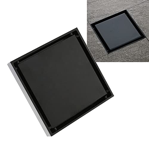 Bodemafvoer 10 x 10 x 4 cm, Vierkante afvalhoes met verwijderbare hoesrooster en filter, koperen vloerafvoer voor 40mm/50mm/75mm Buis (zwart) 5