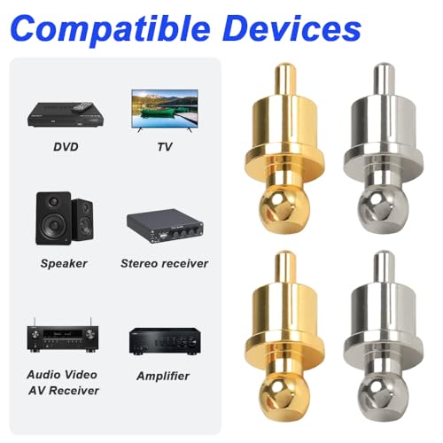 RCA Dust Cover, Gold Plated & Rhodium Plated RCA Man Plugs Noise Stopper, RCA Cap Protector voor audio, luidsprekers, subwoofers, versterker (8PCS) 3