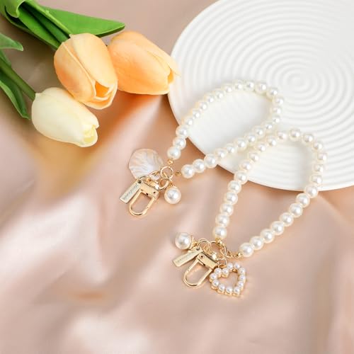 Pearl Keychain polsband goud imitatie parel sleutelhanger vrouwen schattige portemonnee bedeltjes hanger liefde hart girly rugzak sleutelhanger accessoire cadeau voor autosleutels 3