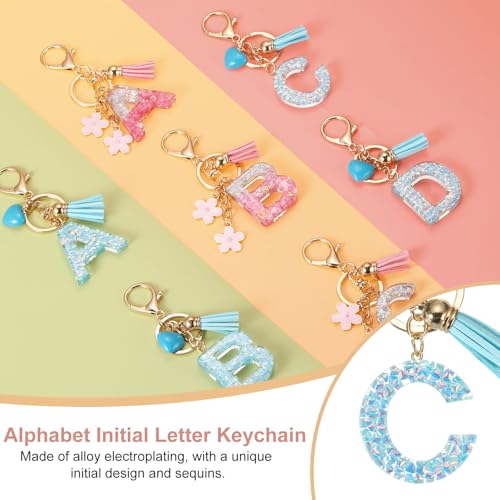 Alfabet Initiële sleutelhanger Leuke hars sleutelhanger met Tassel hart brief C hanger voor vrouwen sleutels, portemonnee, zak accessoires, blauw, wit, 3cm 4