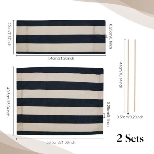 Set van 2 opvouwbare regisseursstoelhoezen, vervangende hoezen met tuinen stoken, voor make-up, draaistoelen, ezelsblauwe witte strepen, 53,5 x 40,5 cm/54 x 20 cm 3