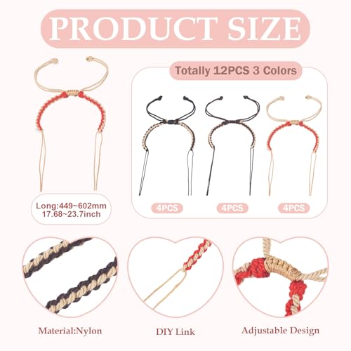 12 stk Verstelbare Nylon Gevlochten Kraal Armbanden Halfwerkt Kralen Wave String Twisted Nylon Gevlochten Touw Voor Pols Vriendschap Armband Sieraden Maken 3