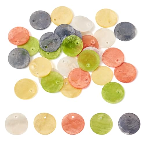 30PCS Kleurrijk Shell Flat Ronde Charms Zoetwater Zeeschelp Schijf Munt Hangers Moeder van Parel Mossel Bevindingen voor DIY Handgemaakte oorbellen sieraden maken, Shell
