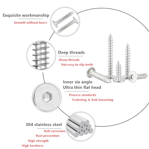 Verpakking van 20 dunne zelftapping Hex Socket Schroeven 304 roestvrij staal M6 x 25 mm voor hout en meubels 4