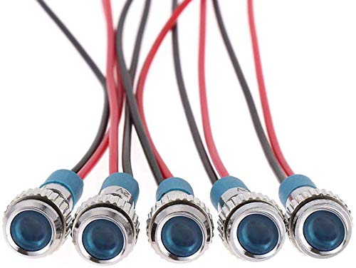 5st 6mm 1/4 inch LED Metalen Indicator Licht 12V Waterdichte Signal Lamp Pilot Dash Directional Auto Truck Boat met draad (blauwe kleur) 3