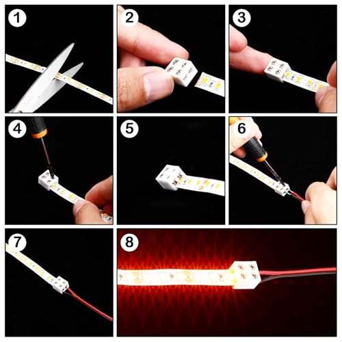 Verpakking van 10 LED Strip Connectors, 2-pins, 10 mm met 32.81 voet 22 AWG Kabel, Schroef Terminal Block, 2-pins, 10 mm Connector met Schroevendraaier, voor 5-24 V LED Strip Verlichting 4