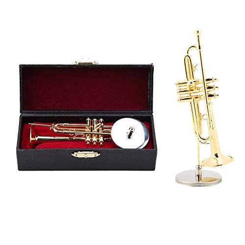 Instrument Nament, Gold Plated Miniatuur Trompet Ornament Replica Musical Model met Cadeau Doos voor Kerstmis Verjaardag Cadeau