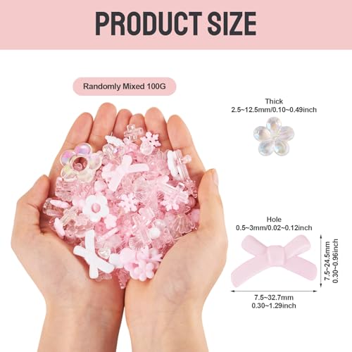 100g diverse acryl kralen bloem kraal caps boeg vlinder hart blad esthetische ambachtelijke kralen bulk voor armband sieraden maken, parel roze & wit 3