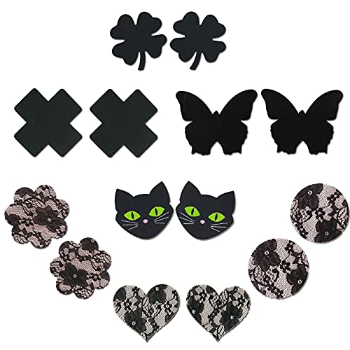 tepelbekleding, zelfklevend, sexy, satijn, kant, tepelbladen, 7 stijlen, zwart, M, zwart