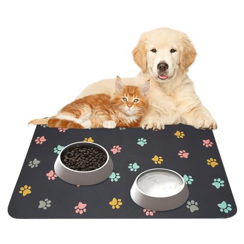 50x30cm Pet Bowl Mat voor honden en katten, Super Absorberende Voeding Mat, Non-Slip en Waterproof Dog Bowl Pad, Honden Voeder Mat, voor Living Room, Pet Store (Dark Grey)