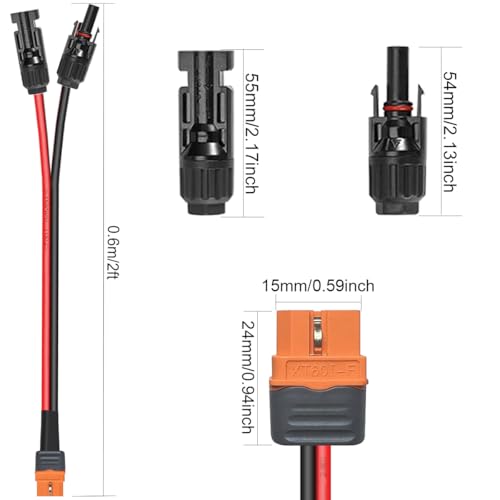 XT60i naar Solar Module Adapter, 10 AWG naar XT60i Plug, XT60i Extension Cable voor Solar Generator, Portable Power Station, Solar Panels (0,6m)