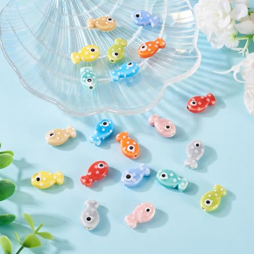 10 Kleuren Vis Keramische kralen Ocean Sea Beach Animal Kralen Porselein Kleine zomer 19.5x11mm kralen voor DIY sieraden maken ketting armband sleutelhanger accessoire 20Scs