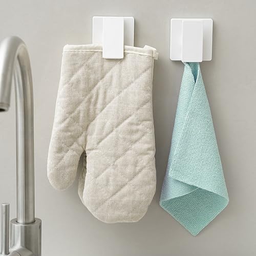 Verpakking van 8 zelf-aanbrengende wandclips, 6 x 6 cm, grote zelf-aanbrengende wandclips, tapestrieclips, hangend in zwart en wit, voor opslag van gezichtsreiniger, handdoeken, washandjes 5