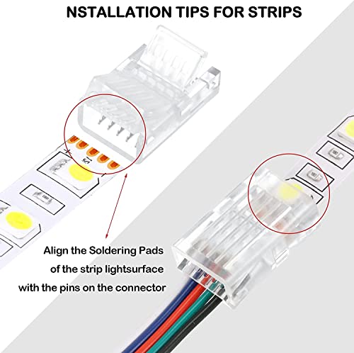 Pak van 20 LED Strip Connectors 5 Pin 10 mm LED Soldeervrije Strip Connector, 5 Pin Connector, voor 10 mm breedte SMD 5050 RGBW LED Strip, 5 V, 12 V, 24 V (transparant) 4