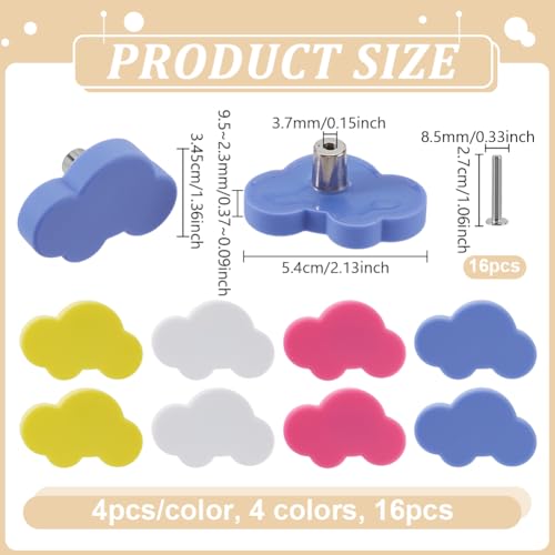 16 stuks 4 kleuren cartoon-vormige knoppen, wolkachtige handgrepen van synthetisch rubber, ladegrepen, deurklinkaccessoires met schrift voor kasten, laden, deuren, kledingkasten, commodes