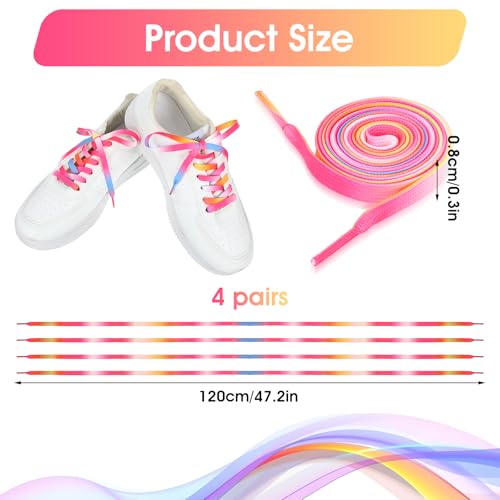 8 Pack 120 cm Rainbow Laces, Kleurrijke platte Laces voor Trainers, Regenboog Gradient Laces voor Trainers, Running Shoes, Sportschoenen 5