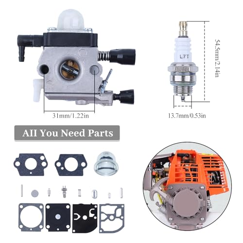 Reserve carburator voor kettingzaag Stihl FS38 HS45 FS45 FS46 FS55 OEM Zama C1Q-S186, met carburateur membraan seal reparatie kit, kaars, olie bellen
