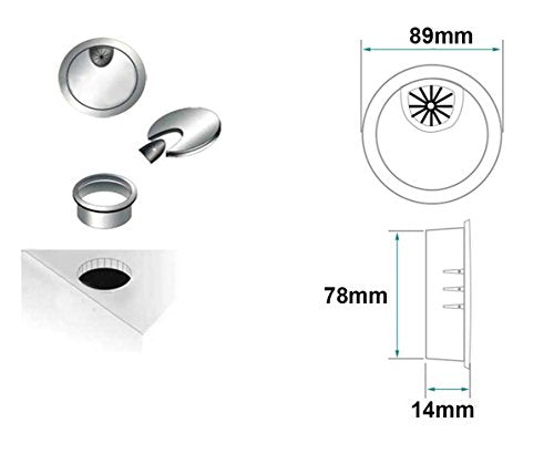 2x Metal Ronde Computer Bureau Transit Kabelgathoezen voor het beheer van kantoor- en computerapparatuur Bureau, Hole Dia 80mm 4