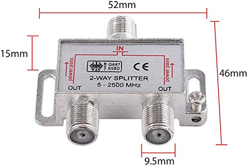 2-weg TV radio, F plug, adapter, kabel, antenne, distributeur, SAT splitter, metaal TV distributeur incl. adapter + 2 x kabel + 2 x F-stekker op coaxiale stekker + 3 x F-connector aan