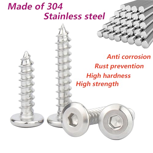 20 st. 304 Roestvrij staal Zelftappende Schroeven, M6 x 50mm Platkopschroeven, Houtschroeven, Hex Socket Schroeven voor de bouw en reparatie 4
