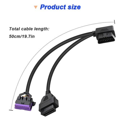 OBD2-OBD-II-Y Rechthoekige splitter uitbreidingskabel, OBD2--16 Pinplug aan dubbele OBD2--16 Pin Socket, Adapter Kabel (50cm)